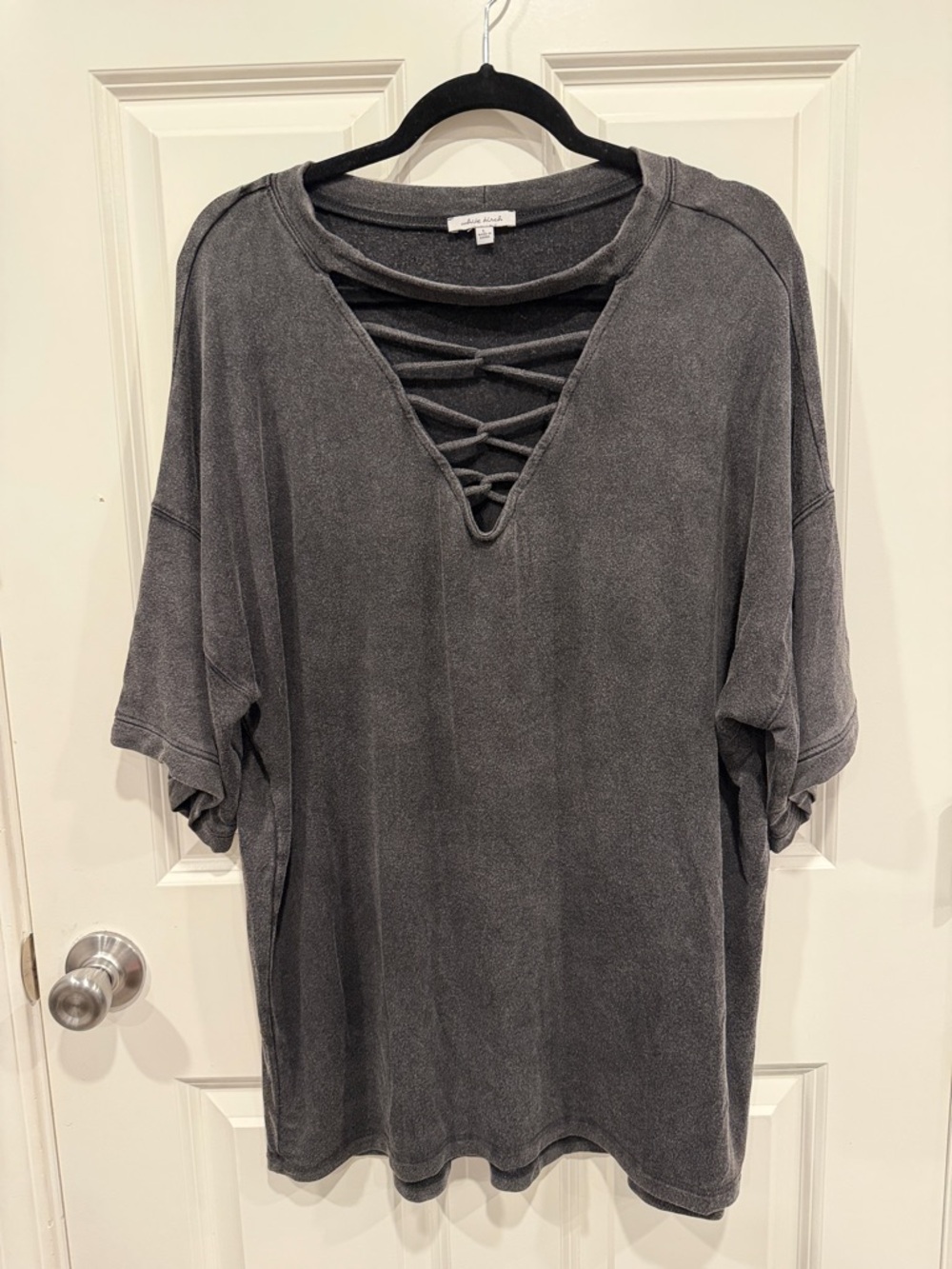 white birch Charcoal Crisscross V-Neck Pullover